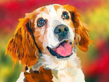 Diamond Painting Hond In Bloemenveld met Ronde steentjes 80x100cm - Beste Kwaliteit